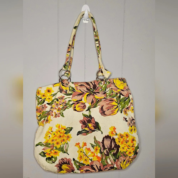 Vintage Mid-Century Binny Yellow Canvas Floral Purse - Picture 2 of 11